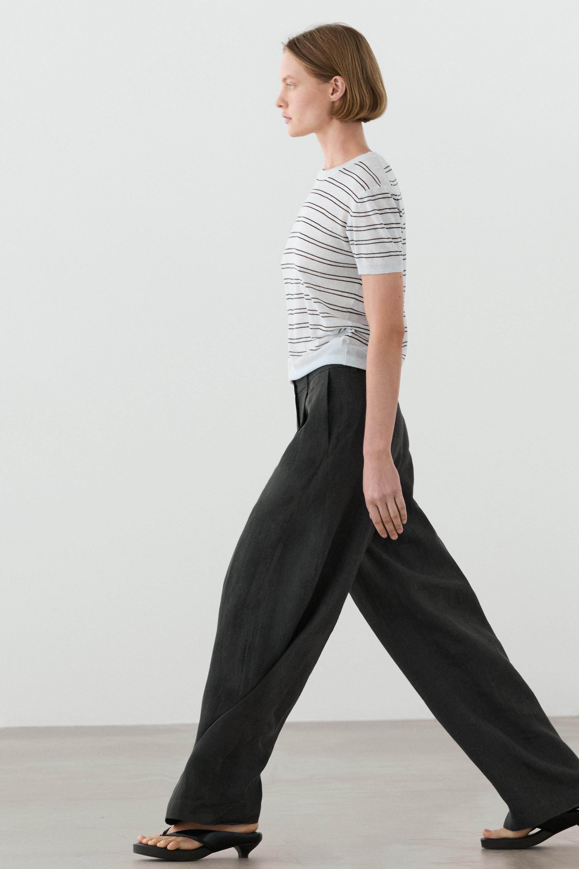 Melange trousers with linen side piece